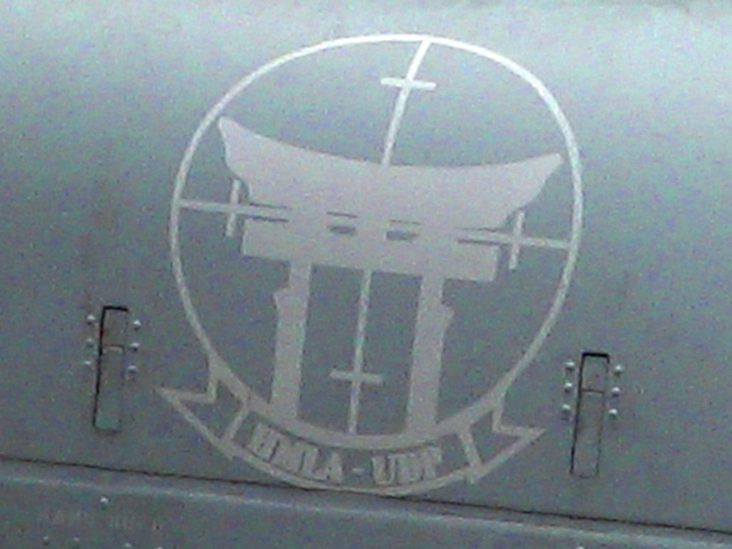鳥居に銃の照準を合わせている米軍機のロゴ